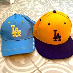 Two LA Dodger hats
